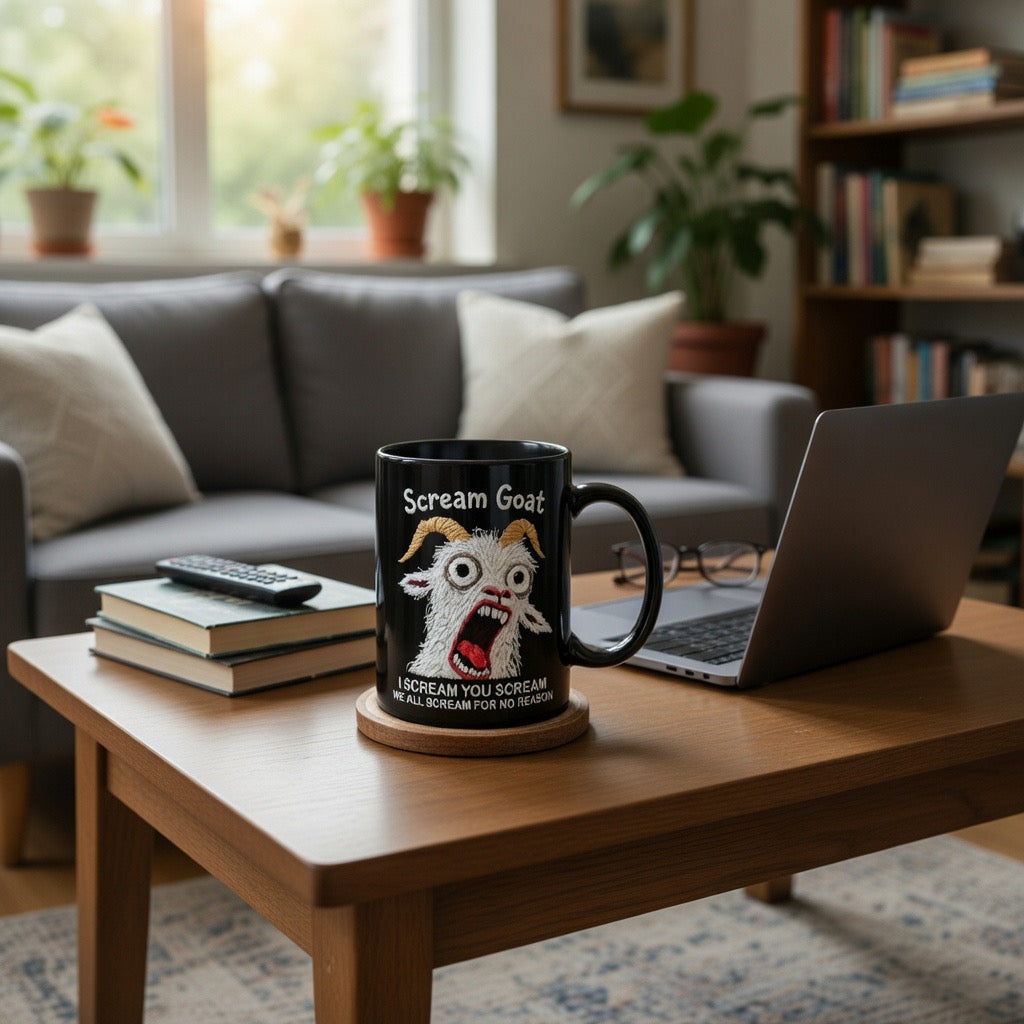 Funny Scream Goat Mug – “I’m Not Yelling, I’m Passionate About Coffee” Ceramic Coffee Cup
