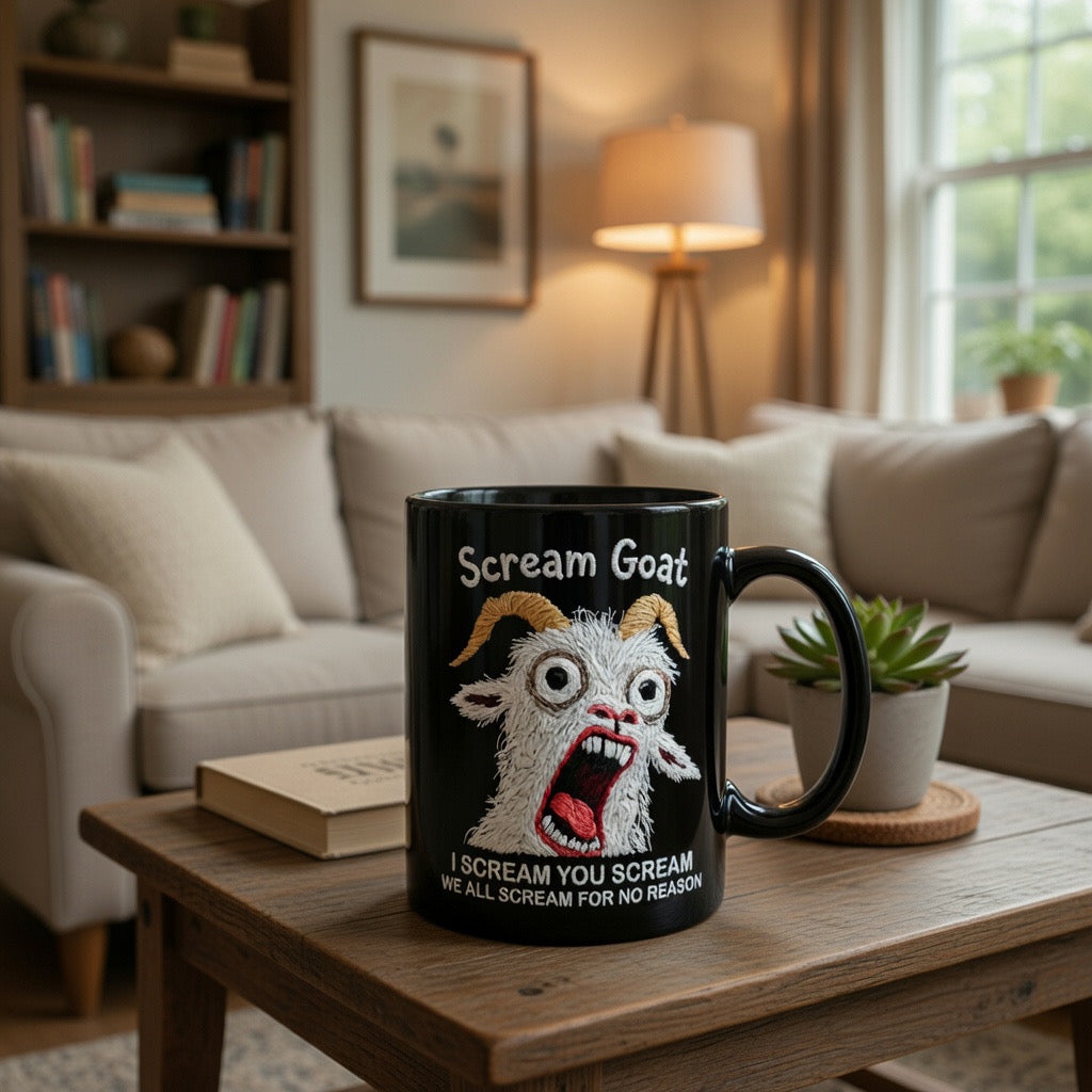 Funny Scream Goat Mug – “I’m Not Yelling, I’m Passionate About Coffee” Ceramic Coffee Cup