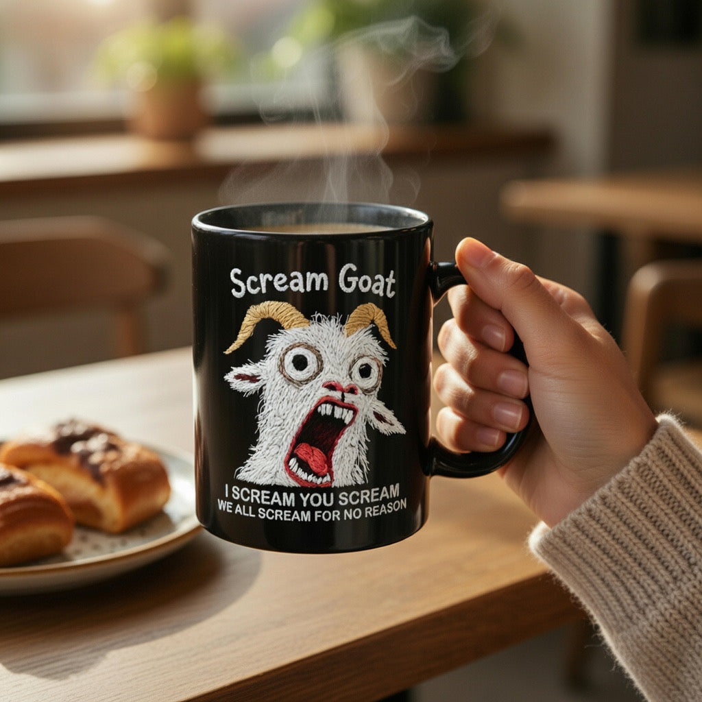 Funny Scream Goat Mug – “I’m Not Yelling, I’m Passionate About Coffee” Ceramic Coffee Cup