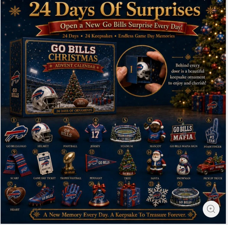 2026 Go Bills Christmas Advent Calendar – 24-Day Holiday Countdown with Collectible Keepsake Ornaments