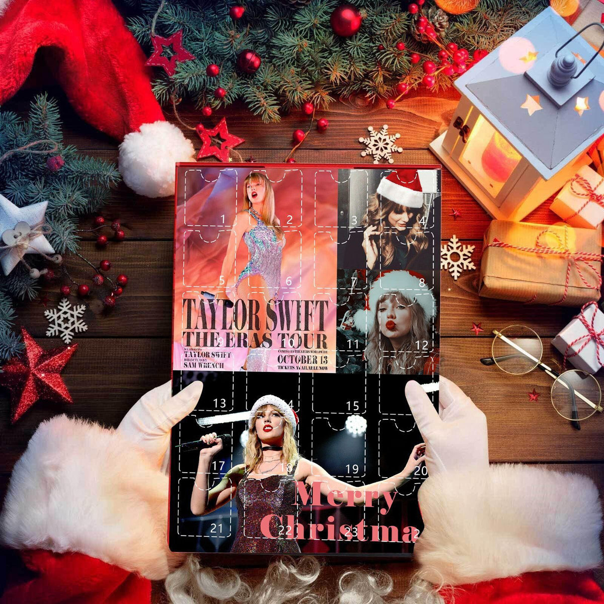 Christmas Advent Calendar, 24 Days Countdown Gift Box, Full Set 24Pcs Flat Acrylic Ornaments, Xmas Surprise Decoration Gift for Swiftie Fans
