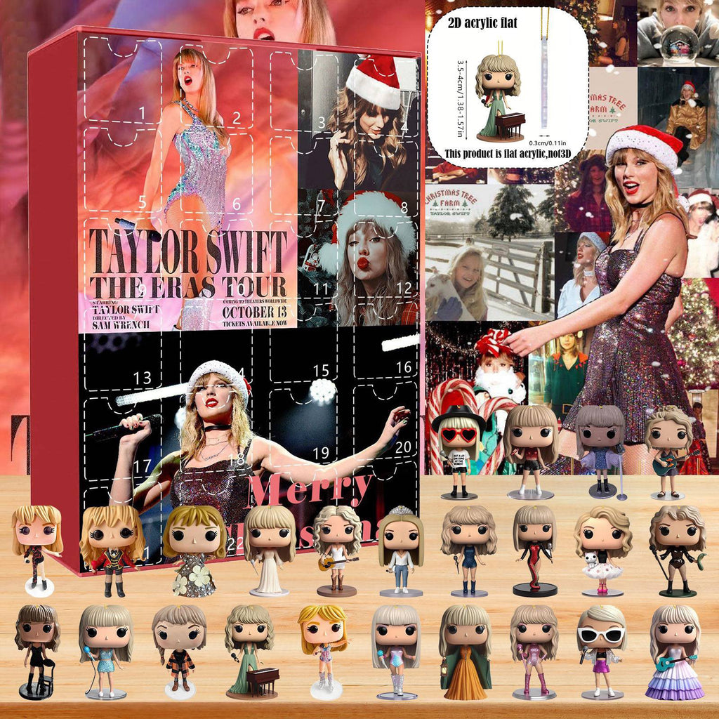 Christmas Advent Calendar, 24 Days Countdown Gift Box, Full Set 24Pcs Flat Acrylic Ornaments, Xmas Surprise Decoration Gift for Swiftie Fans