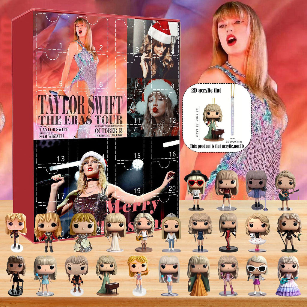 Christmas Advent Calendar, 24 Days Countdown Gift Box, Full Set 24Pcs Flat Acrylic Ornaments, Xmas Surprise Decoration Gift for Swiftie Fans