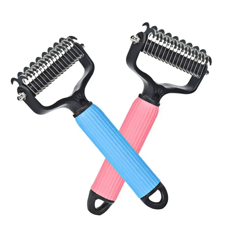 2-in-1 Pet Grooming Rake & Detangling Comb for Shedding Removal