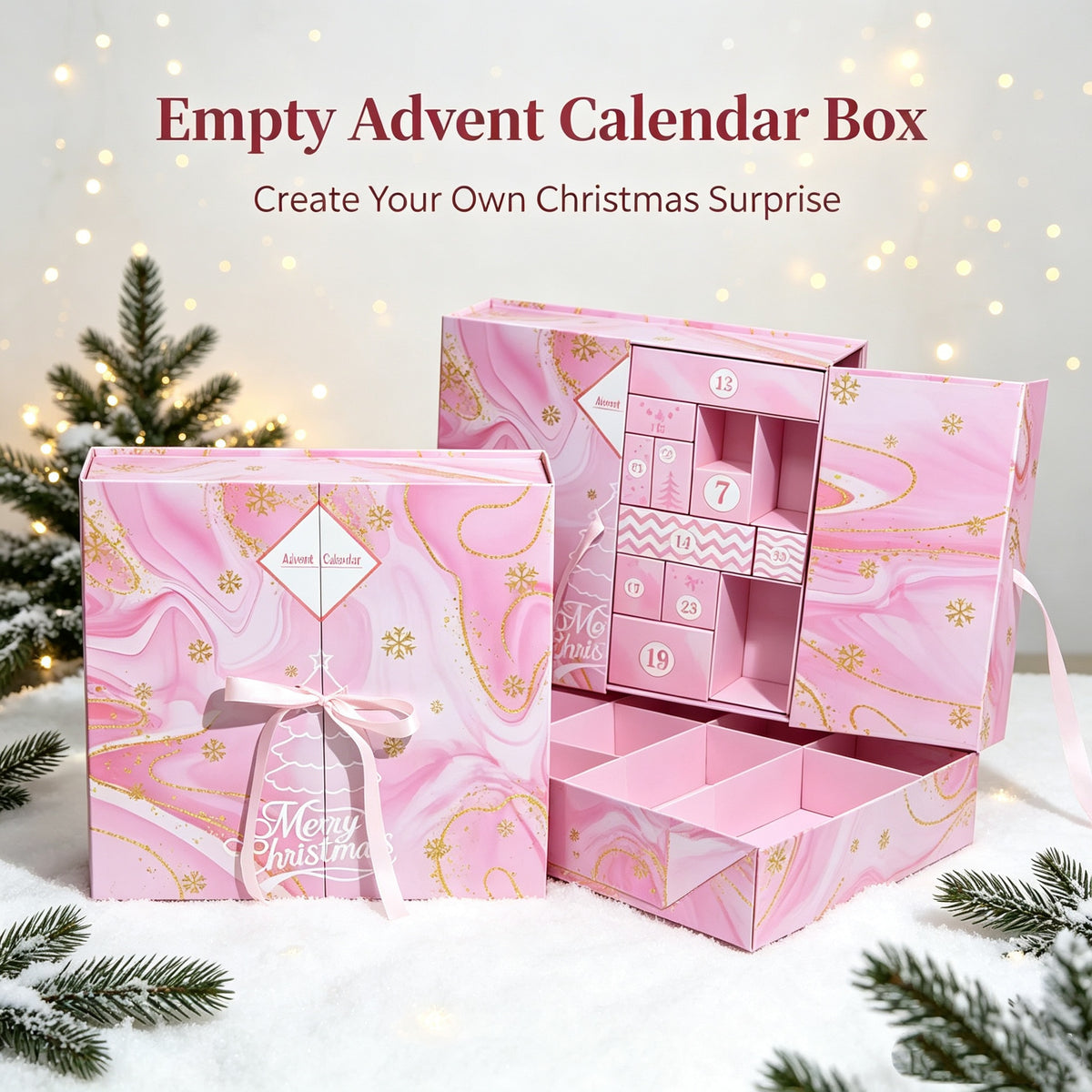 24-Day DIY Advent Calendar Gift Box – Empty Christmas Countdown Box with 24 Compartments