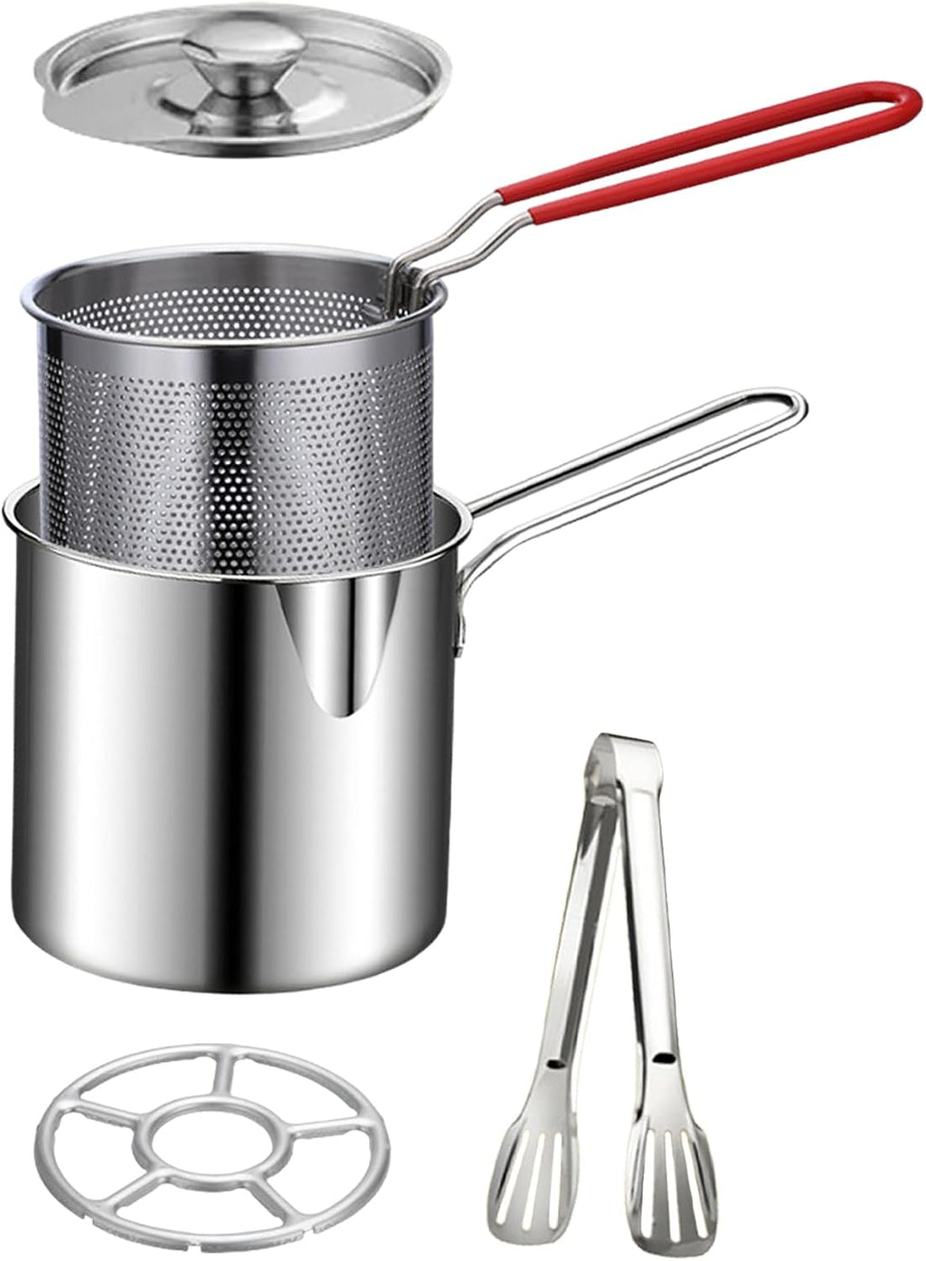 2026 Personal Mini Deep Fryer Set – Stainless Steel Pot with Lift-Out Draining Basket & Food Tongs
