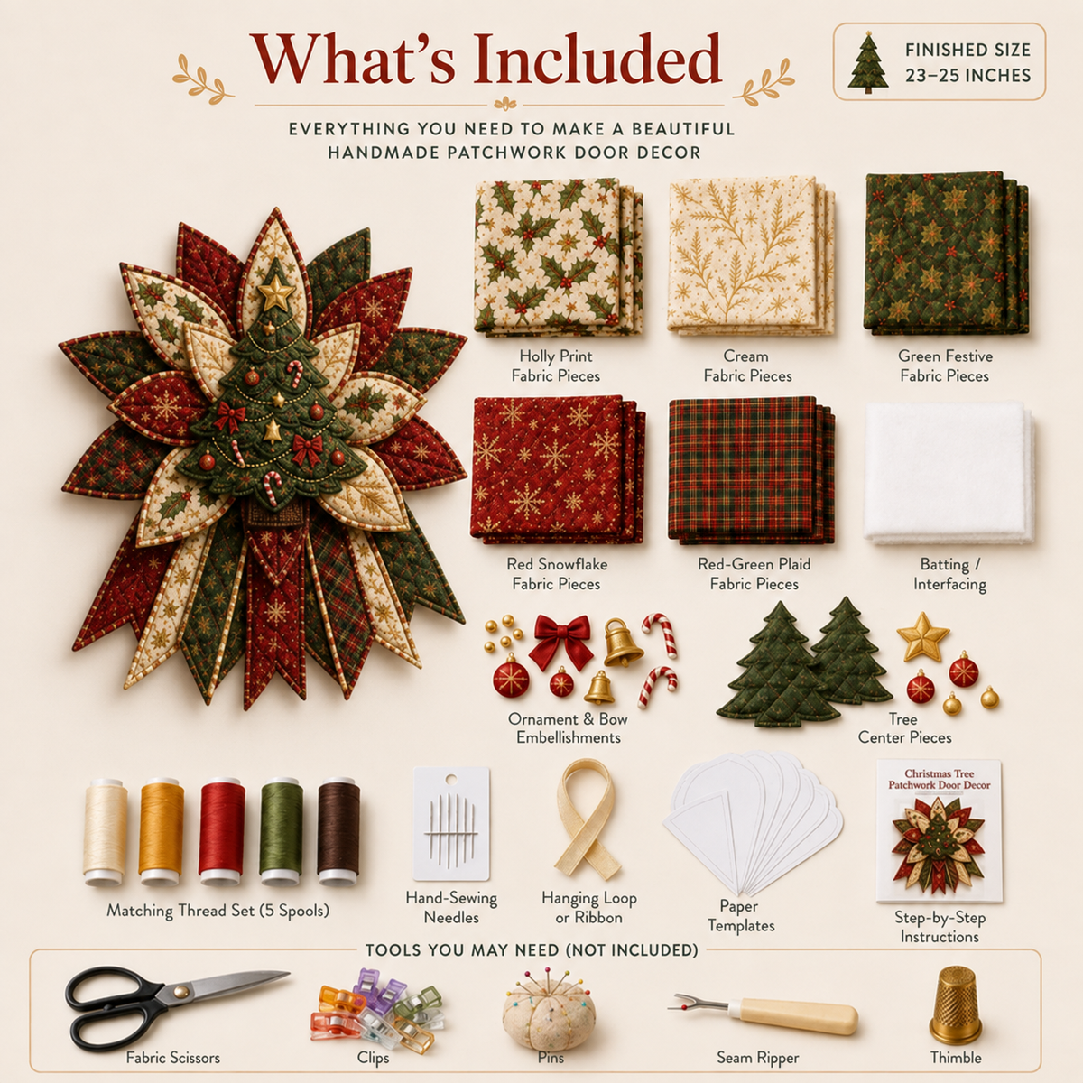 Christmas Sale 50% OFF  – DIY Quilted Christmas Door Hanging Kit for Festive Holiday Home Deco