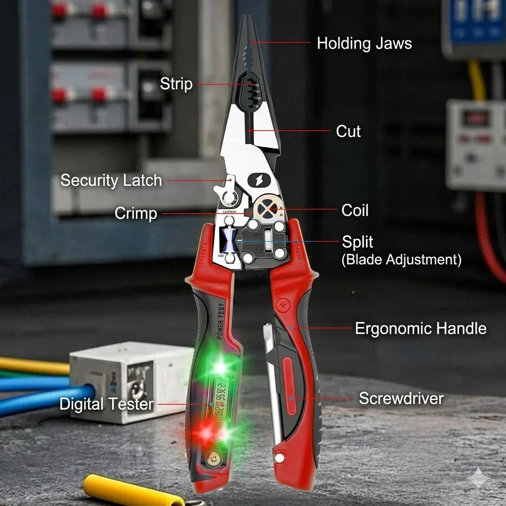 9-in-1 Multi-Functional Digital Display Electrician’s Pliers