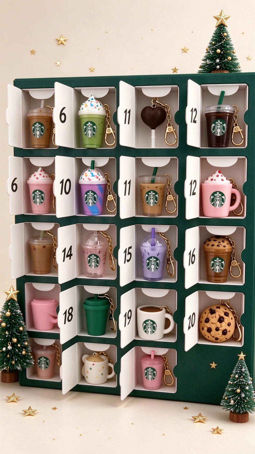 24‑Day Coffee Cup Advent Calendar | Mini Drink Keychains Christmas Gift Set