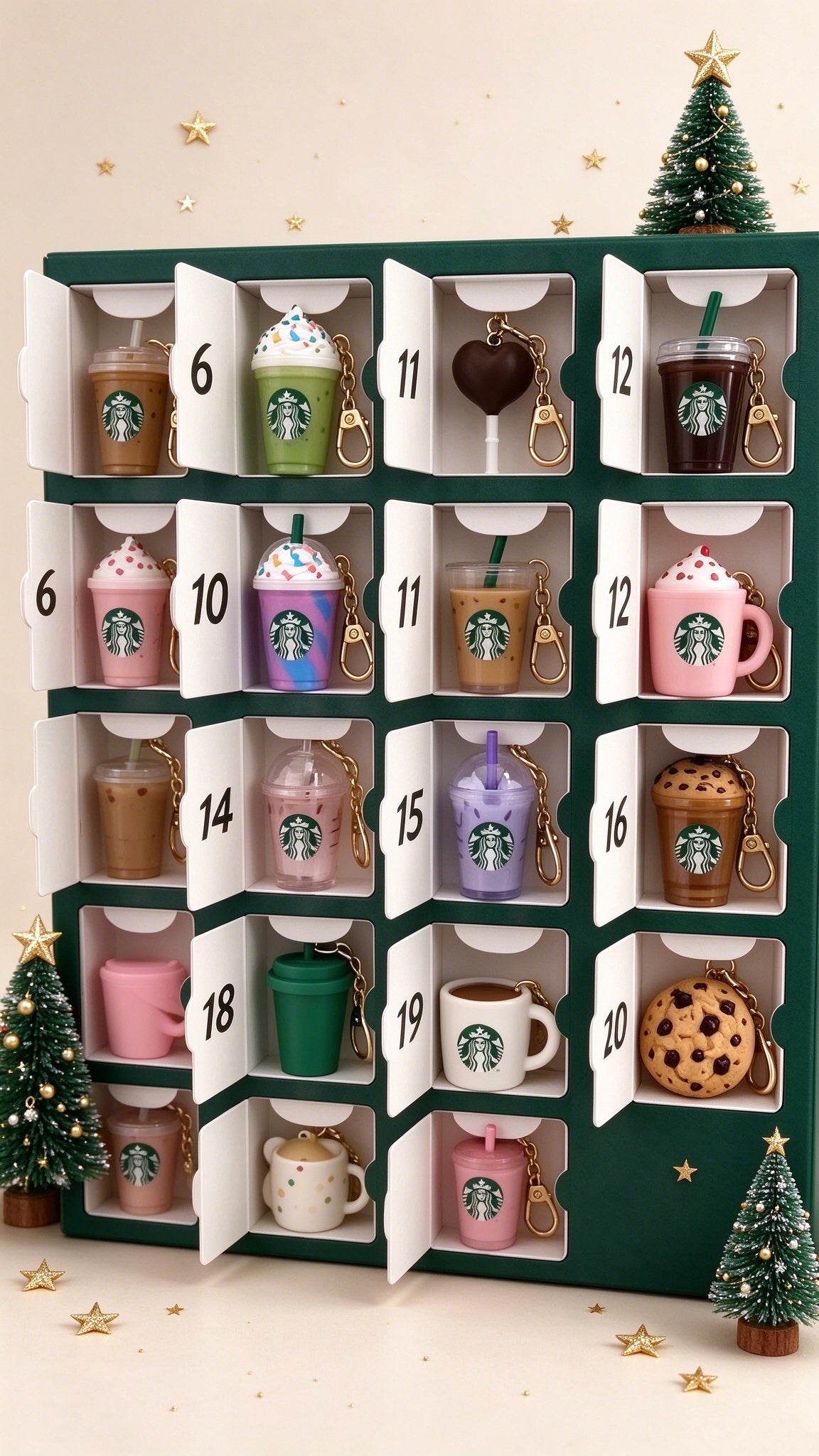 24‑Day Coffee Cup Advent Calendar | Mini Drink Keychains Christmas Gift Set