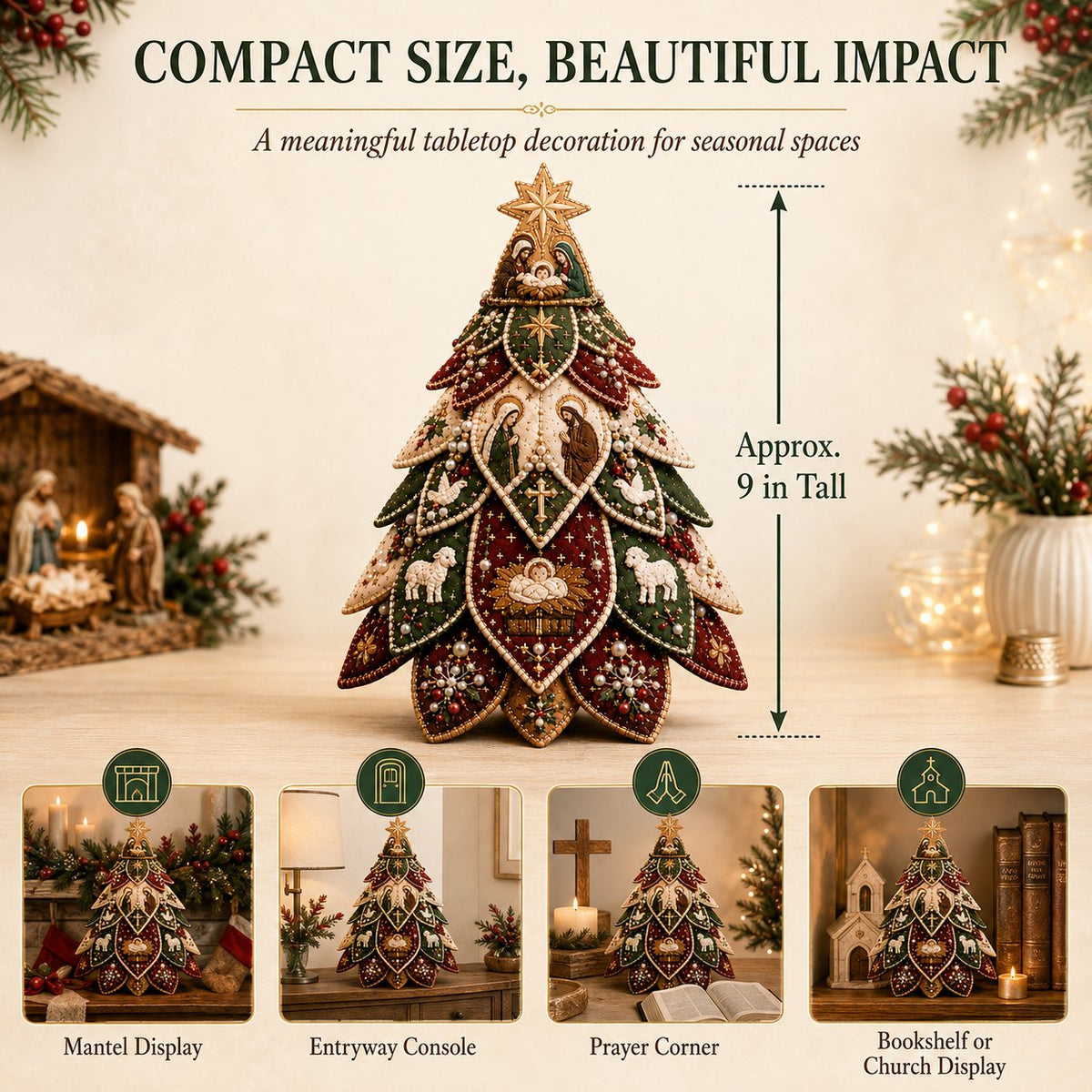 Beginner-Friendly Tree of Faith 3D Quilted Christmas Tree Sewing Kit | Complete Kit with Coordinated Fabrics, Beads & Step-by-Step Guide Included