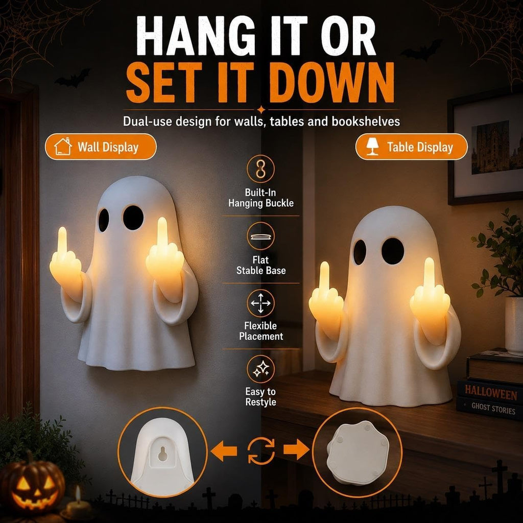 2026 Halloween Funny Middle Finger Ghost LED Light, Glowing Ghost Figurine, Novelty Halloween Decor for Home, Room, Party & Tabletop