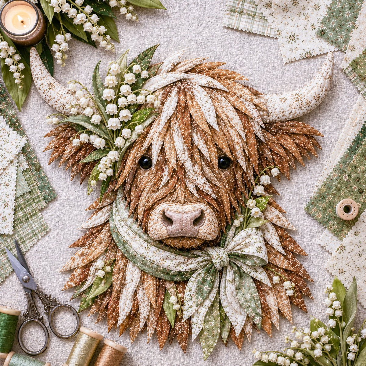 Birth Flower Highland Cow 3D Layered Fabric Art DIY Kit (Beginner-friendly)  Buy 2 Free Shipping