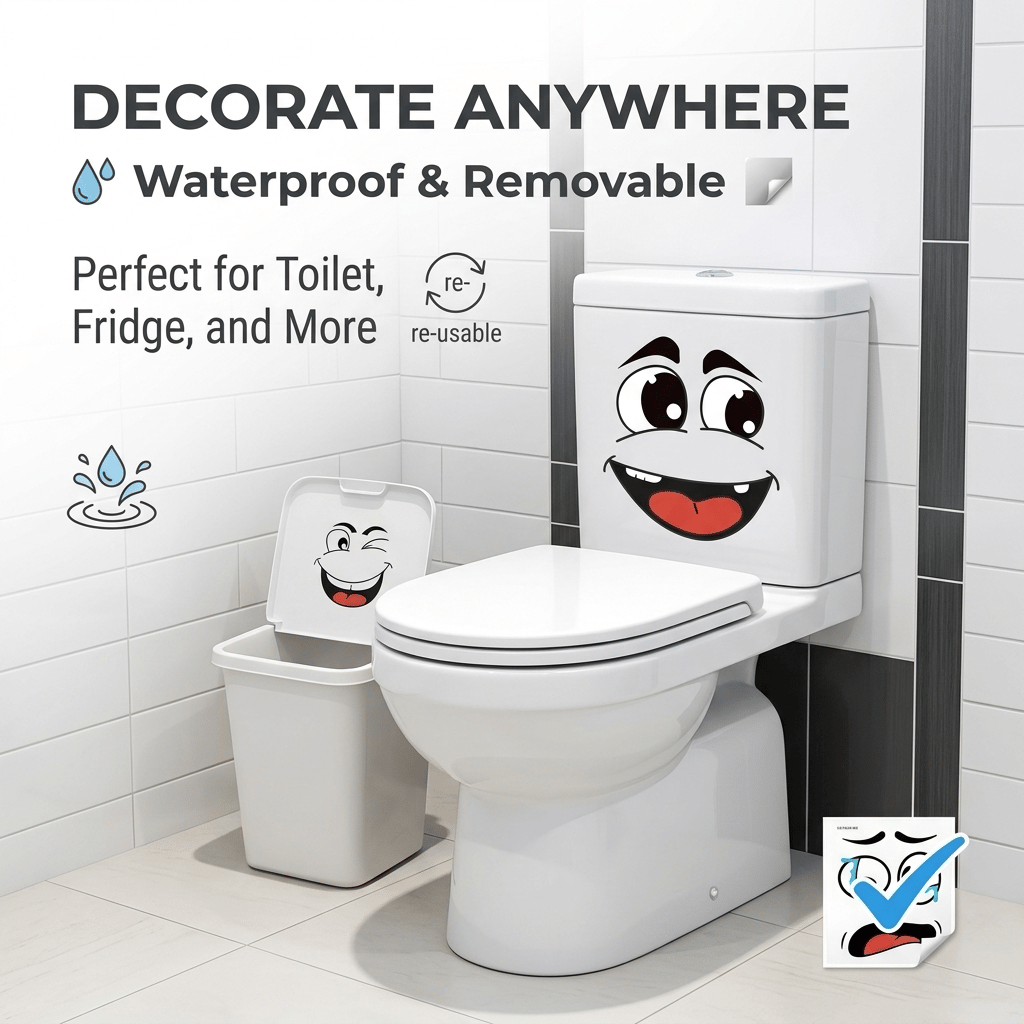 Cartoon Face Stickers, Self-Adhesive Removable Decals with Glossy Finish, Multi-Surface Decor