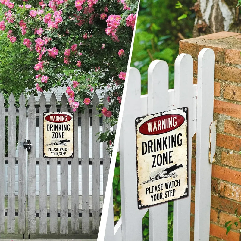 Funny Warning Drinking Zone Vintage Bar Metal Sign