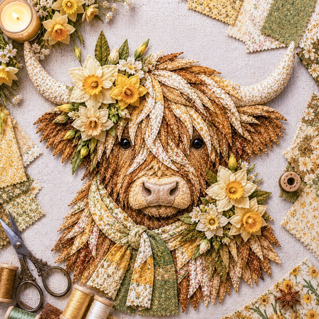Birth Flower Highland Cow 3D Layered Fabric Art DIY Kit (Beginner-friendly)  Buy 2 Free Shipping