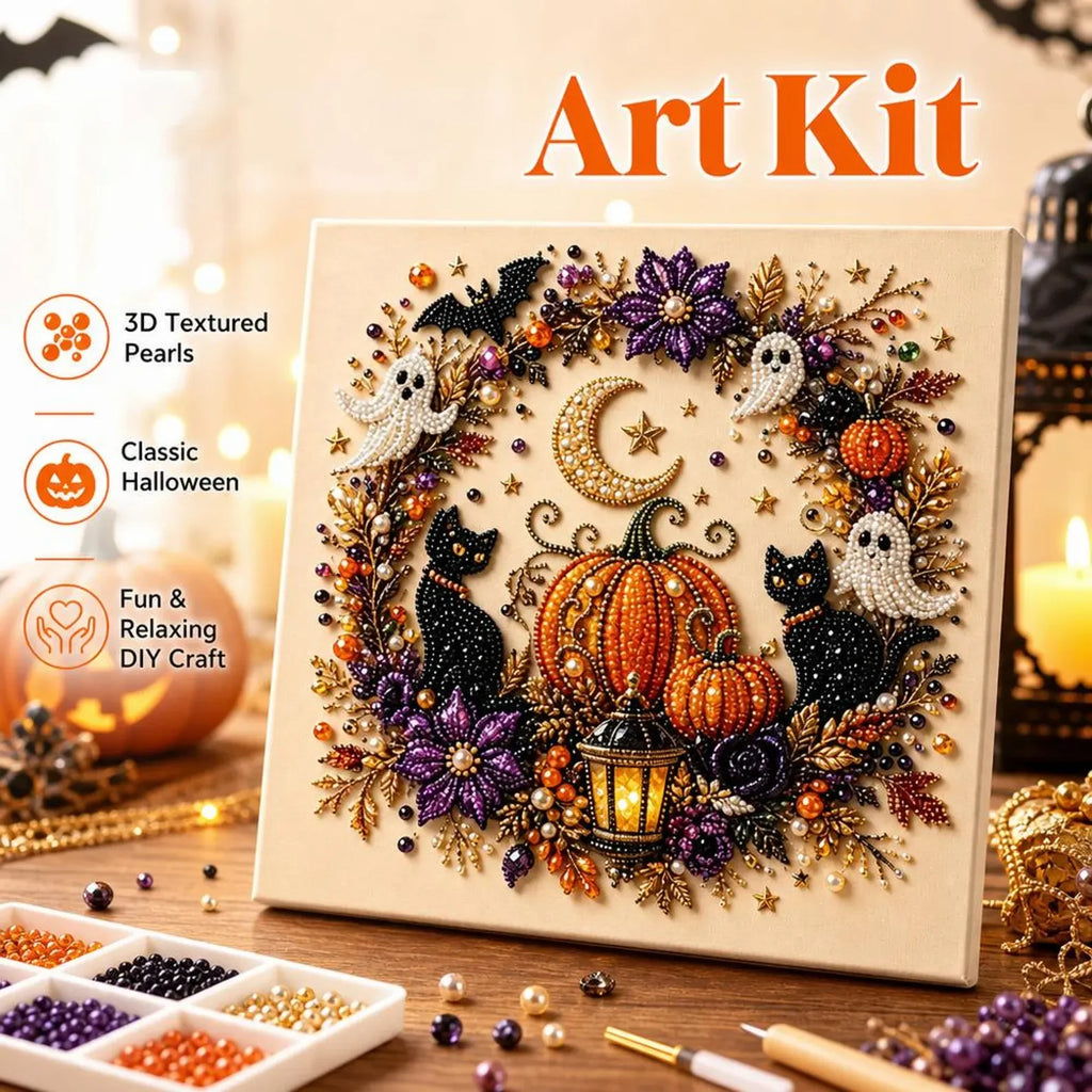 Halloween Pearl Art DIY Kit - Pumpkin & Black Cat
