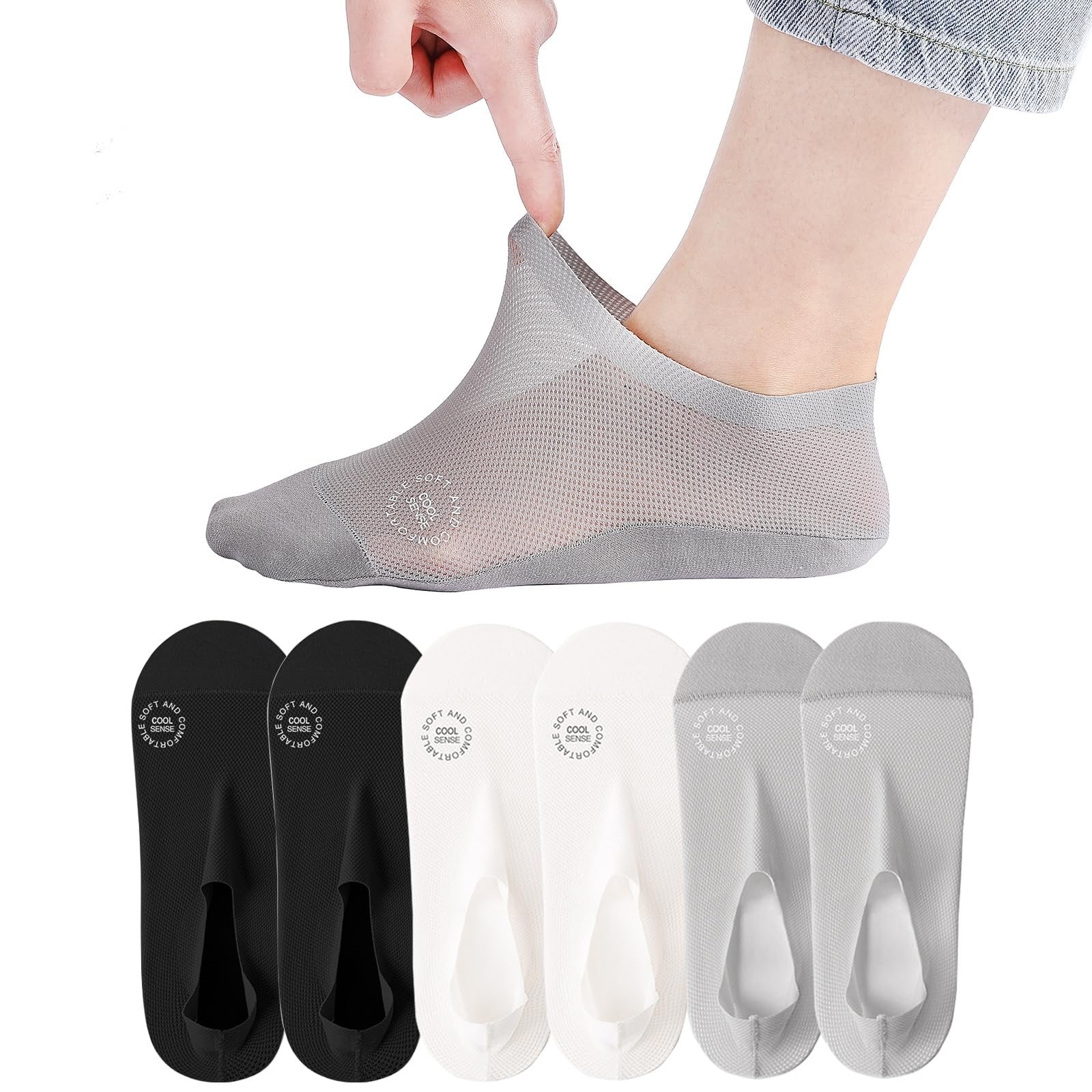 3-Pair Invisible Grip Socks Pack Breathable | Low-Cut | Anti-Slip | Sweat-Absorbing