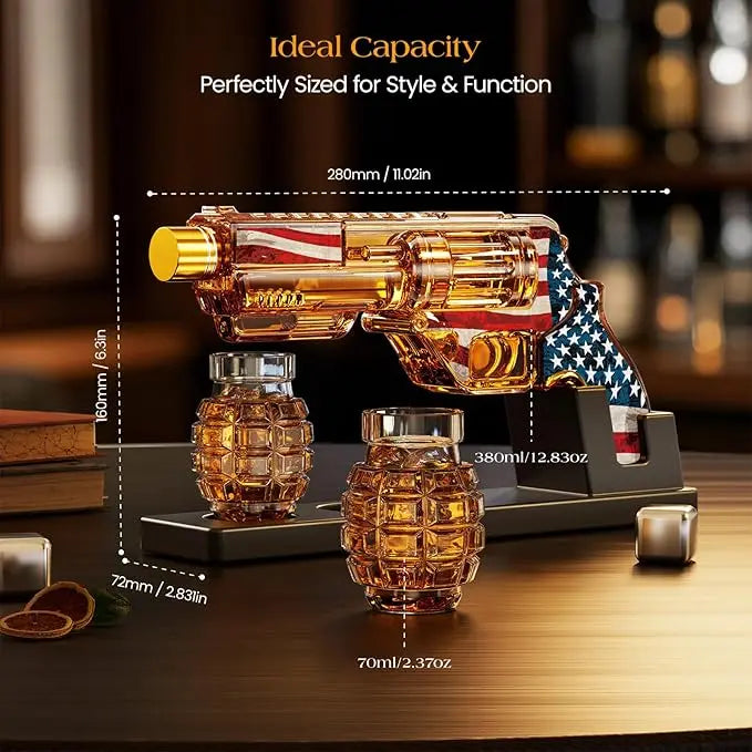 Military Flag Whiskey Decanter Set – Premium Glass Decanter with Grenade Shot Glasses & Luxury Gift Box