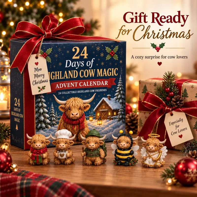 24 Days Highland Cow Advent Calendar, 24 Collectible Highland Cow Figurines Christmas Countdown Calendar, Cute Holiday Desk Decor, Seasonal Gift Set for Christmas