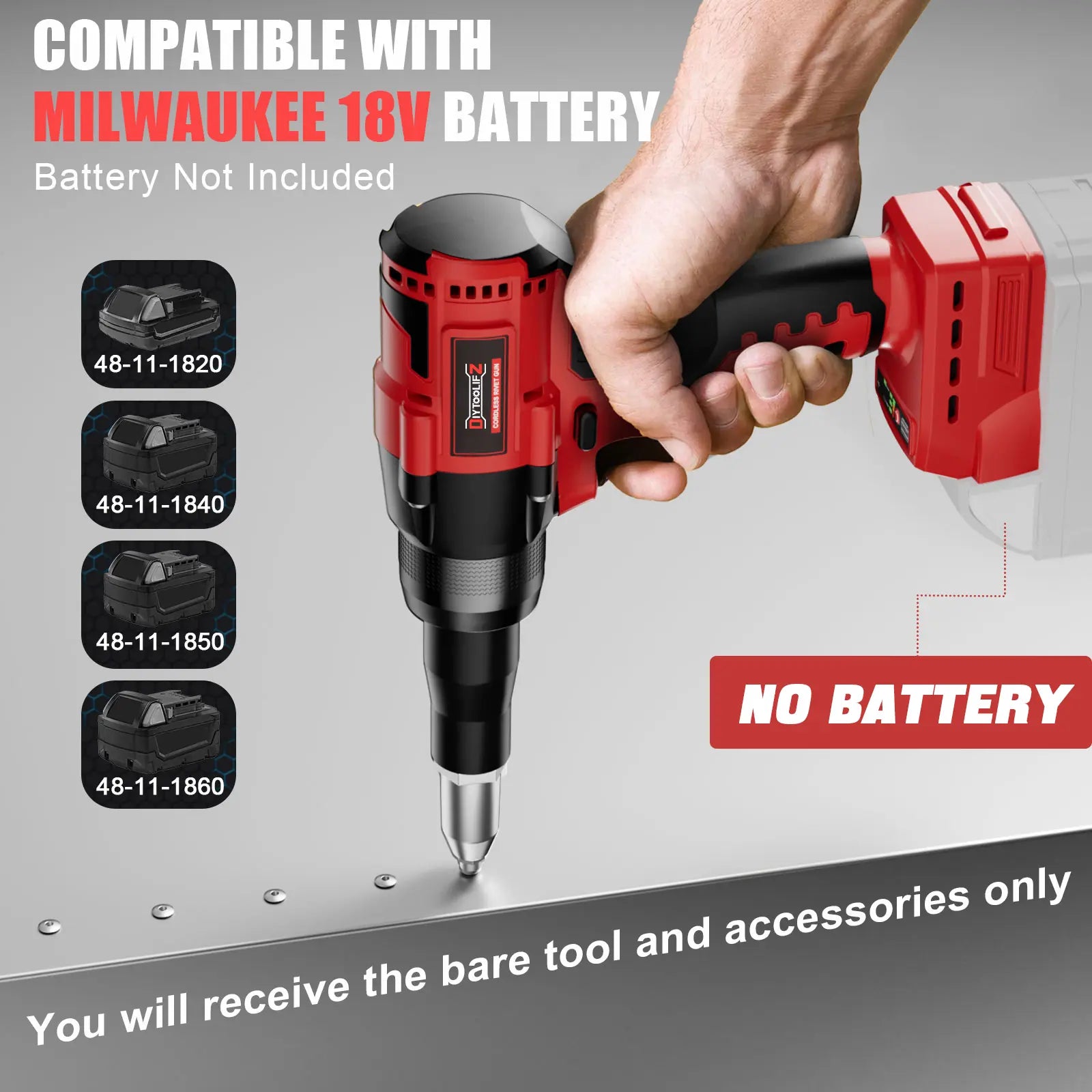 Cordless Electric Pop Rivet Gun Compatible with Milwaukee/Makita/Dewalt Battery