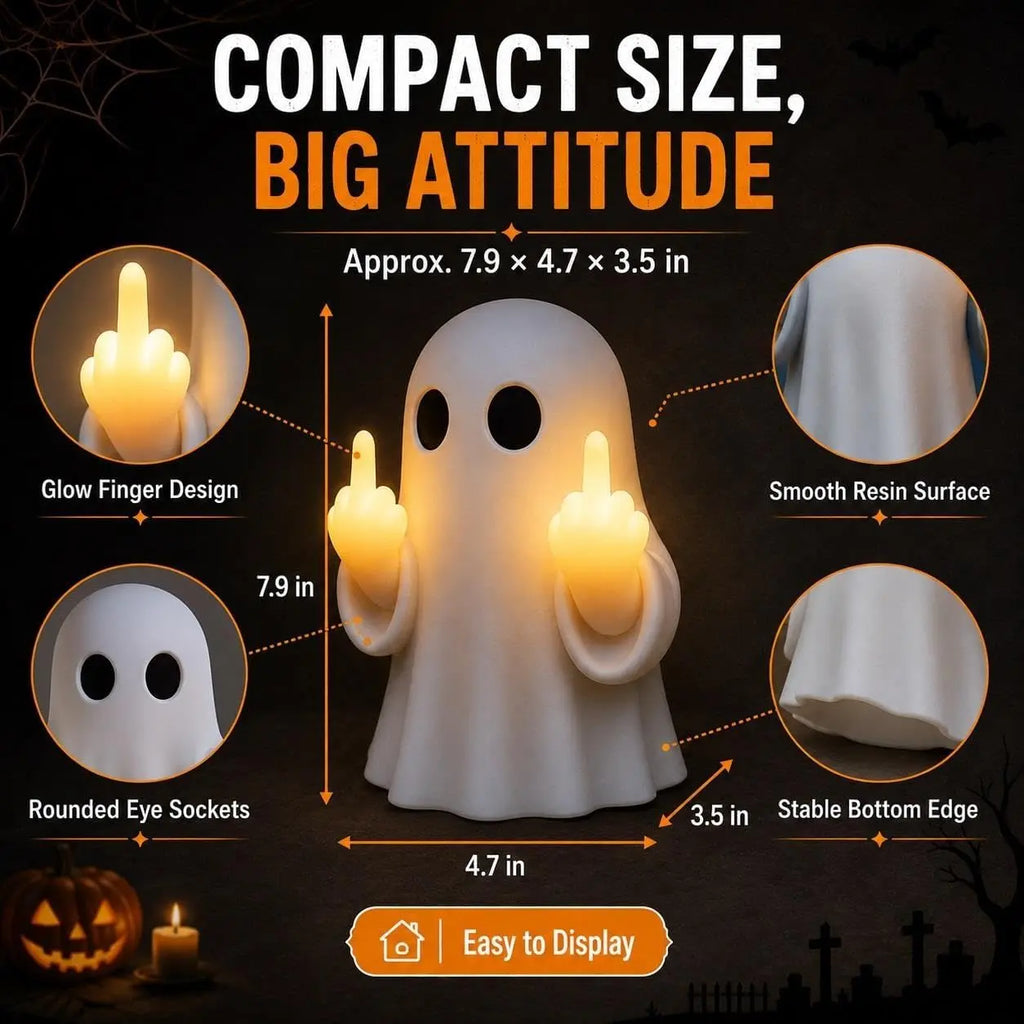 2026 Halloween Funny Middle Finger Ghost LED Light, Glowing Ghost Figurine, Novelty Halloween Decor for Home, Room, Party & Tabletop