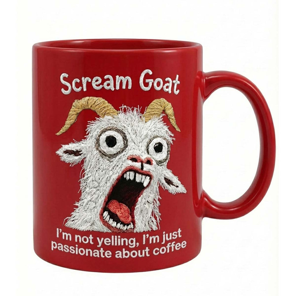 Funny Scream Goat Mug – “I’m Not Yelling, I’m Passionate About Coffee” Ceramic Coffee Cup