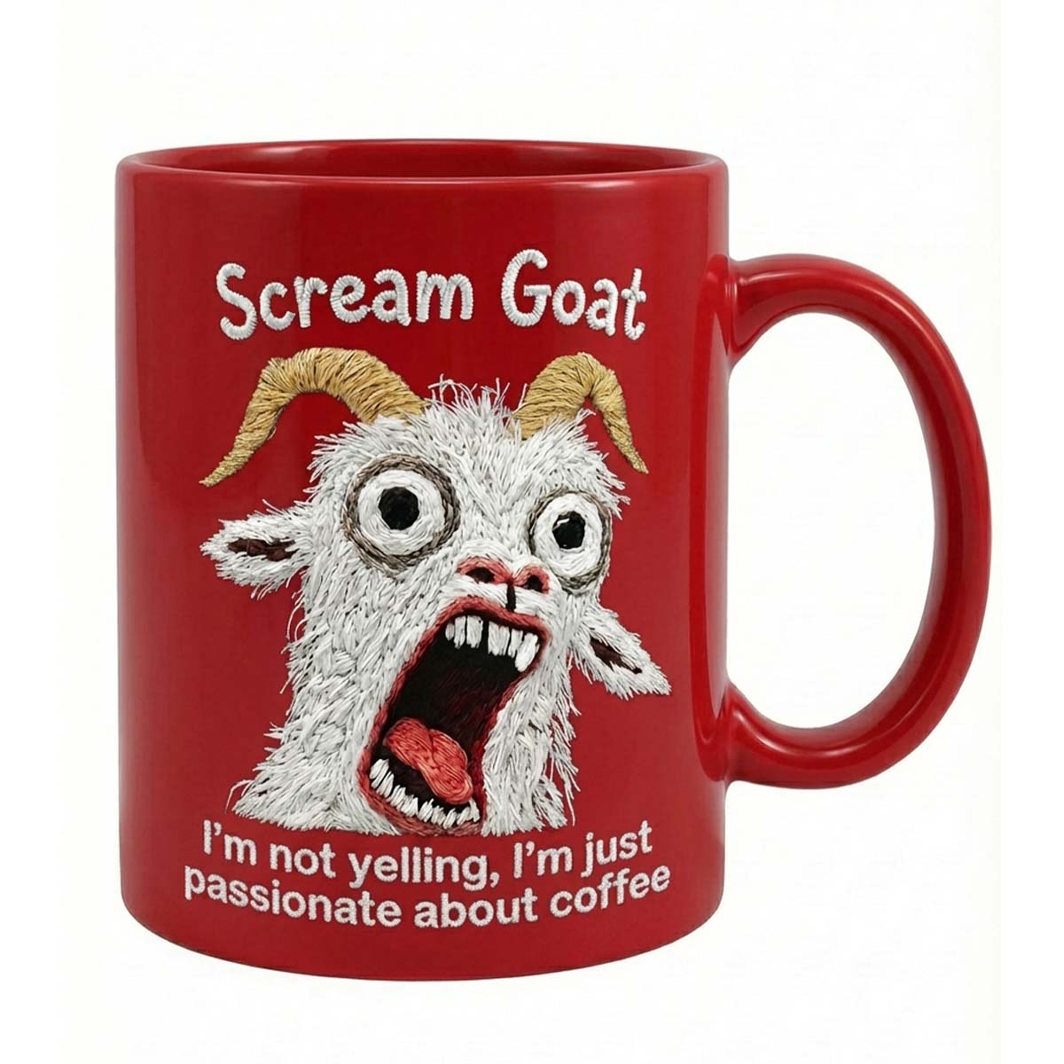 Funny Scream Goat Mug – “I’m Not Yelling, I’m Passionate About Coffee” Ceramic Coffee Cup