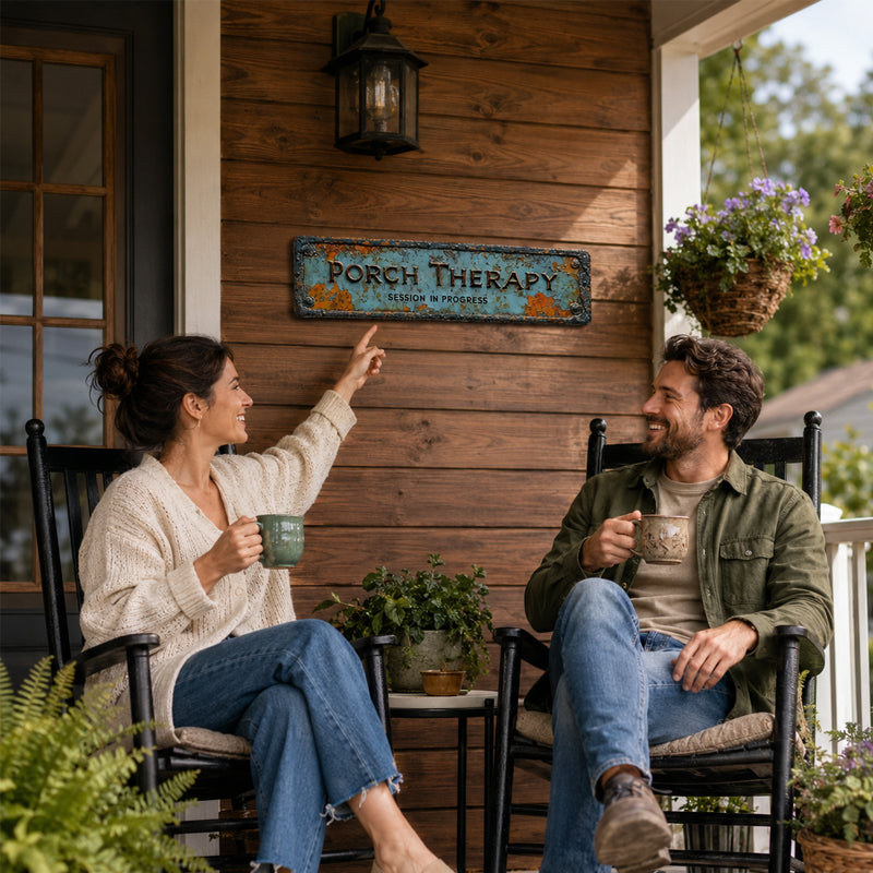 Country-style "Porch Healing" Metal Sign