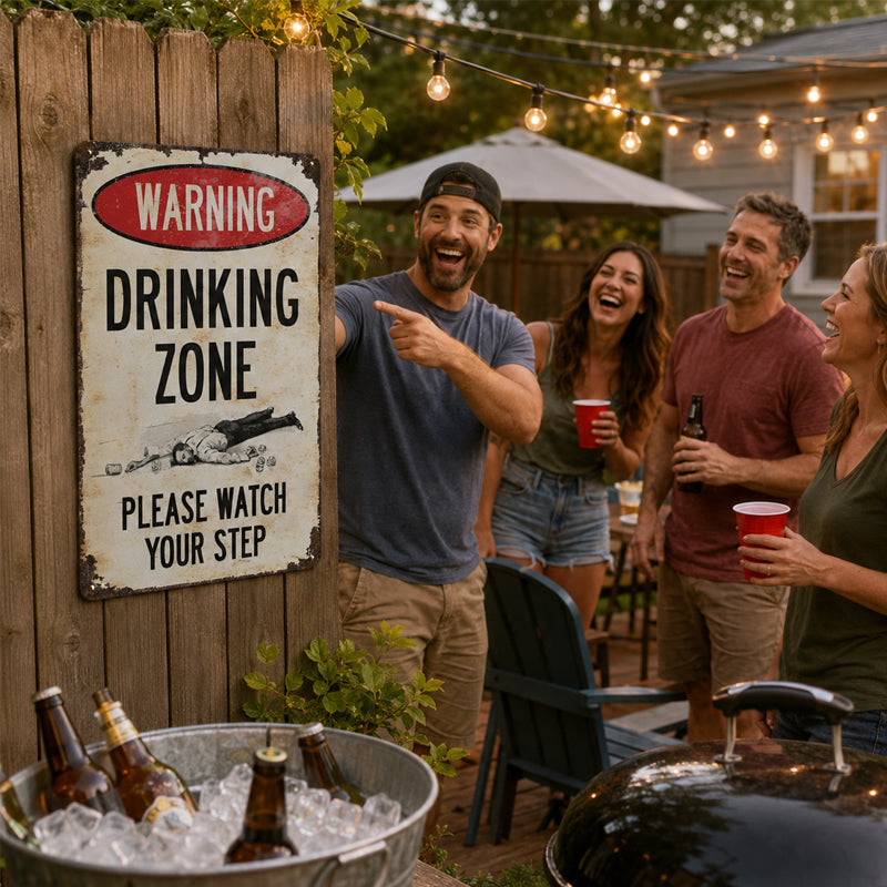 Funny Warning Drinking Zone Vintage Bar Metal Sign