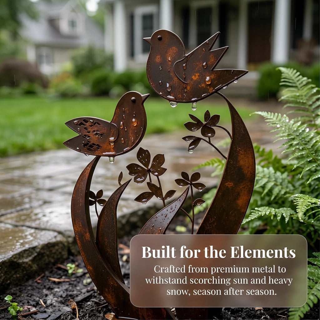 Bird & Wildflower Metal Garden Stake