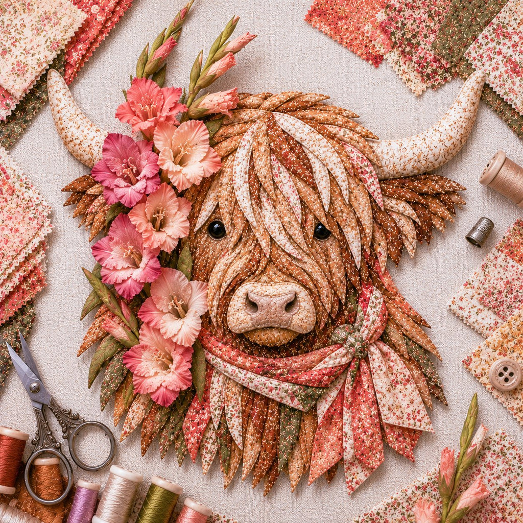 Birth Flower Highland Cow 3D Layered Fabric Art DIY Kit (Beginner-friendly)  Buy 2 Free Shipping