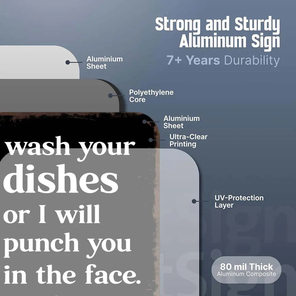 Funny "Wash Your Dishes or I'll Punch You in the Face" Metal Tin Sign, 8 × 12 in