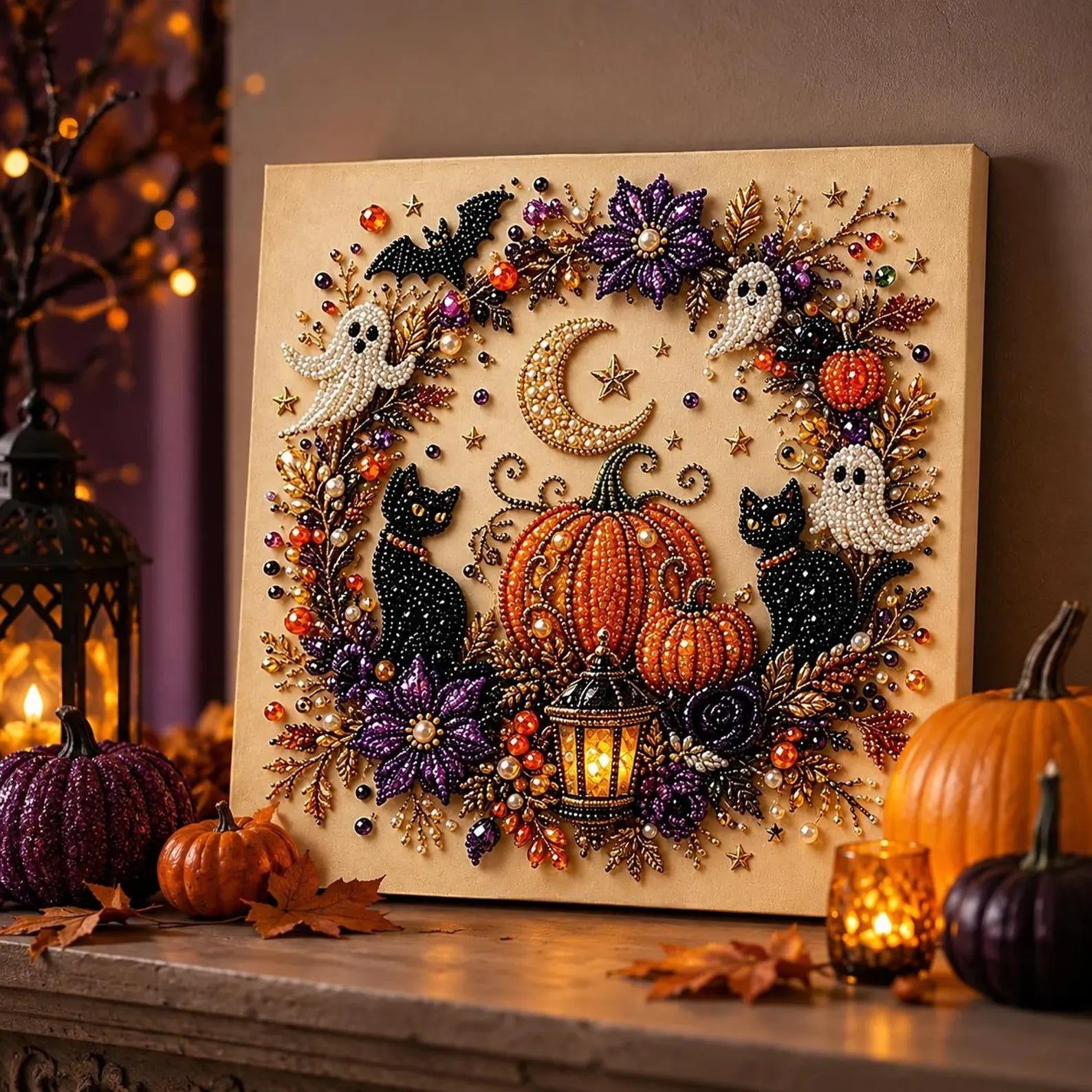 Halloween Pearl Art DIY Kit - Pumpkin & Black Cat