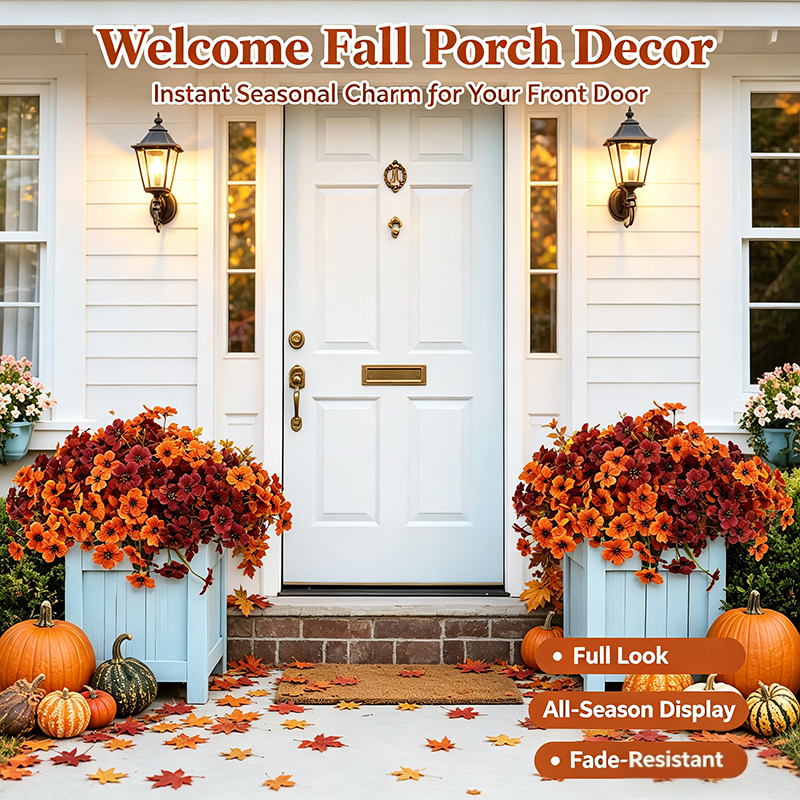Fall Artificial Flower Halloween 12pcs, UV Resistant Colorful Fake Flower