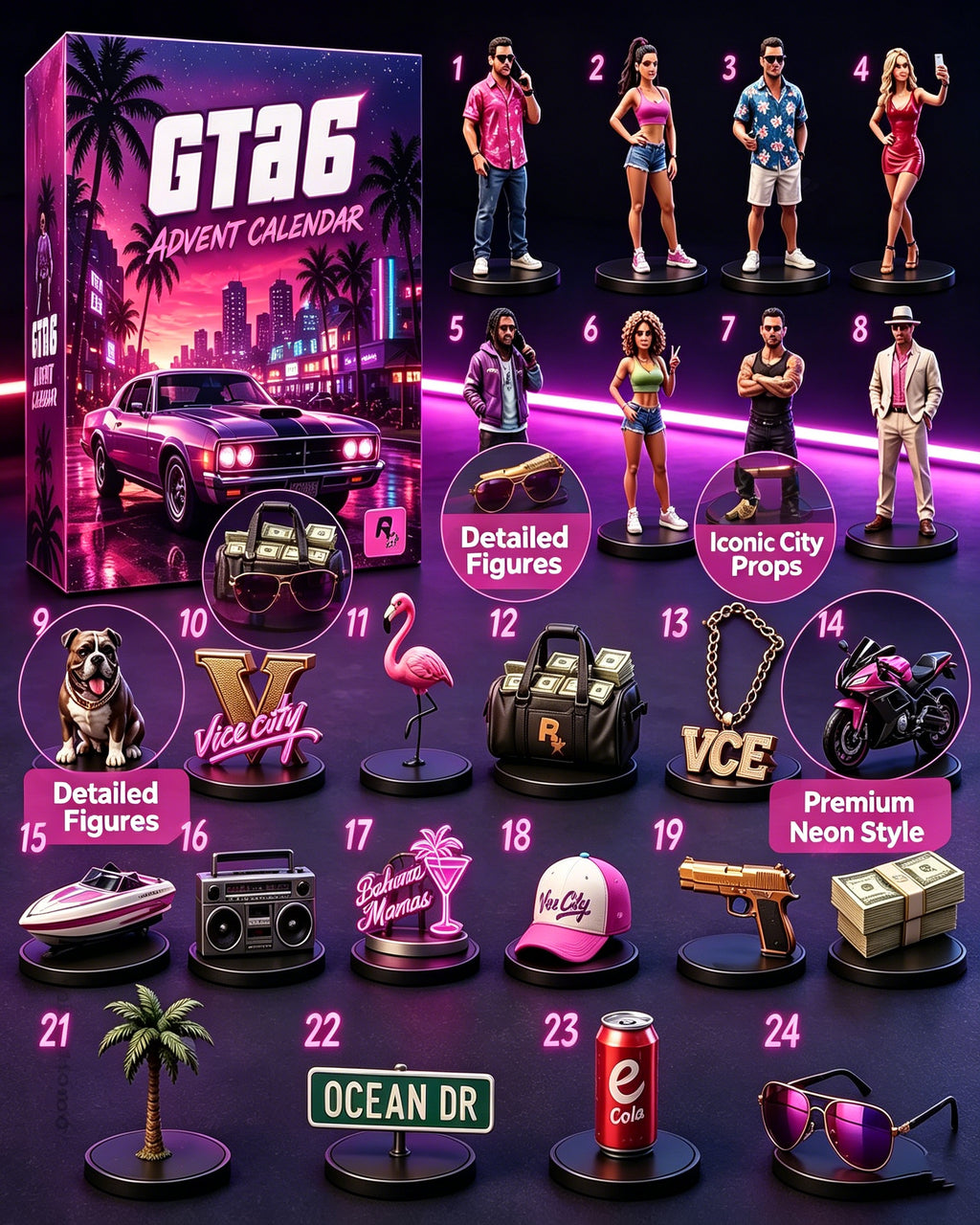 GTA‑6 Advent Calendar – 24 Surprises Gaming Christmas Countdown Gift