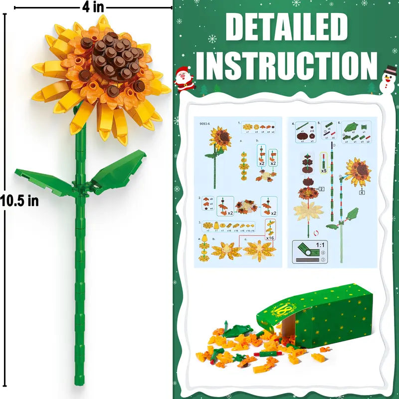 2026 Christmas Flower Bouquet Advent Calendar | 24-Day Countdown Building Blocks Gift Box, 24 Unique Flowers 3D Puzzle Toy Set,