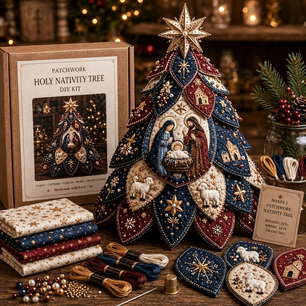 Beginner-Friendly Tree of Faith 3D Quilted Christmas Tree Sewing Kit | Complete Kit with Coordinated Fabrics, Beads & Step-by-Step Guide Included