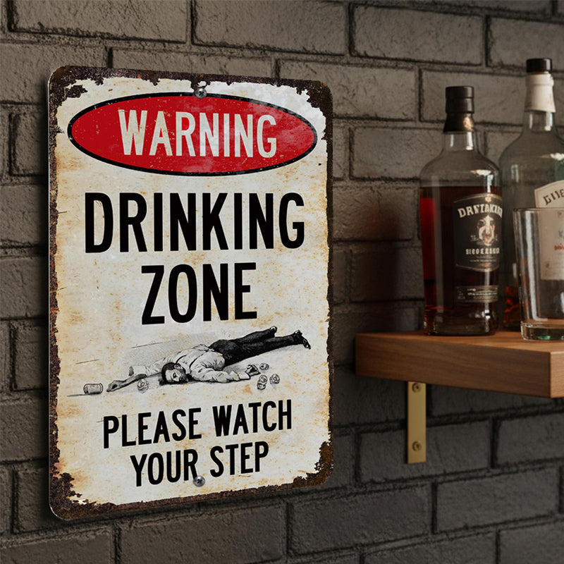 Funny Warning Drinking Zone Vintage Bar Metal Sign