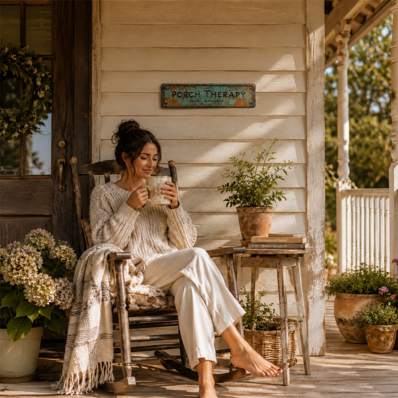 Country-style "Porch Healing" Metal Sign