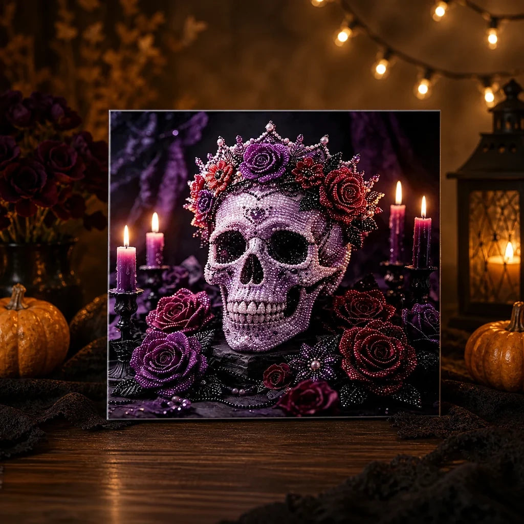 Framed Halloween Skull and Roses Pearl Art DIY Kit