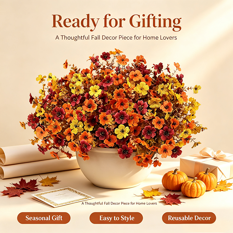Fall Artificial Flower Halloween 12pcs, UV Resistant Colorful Fake Flower