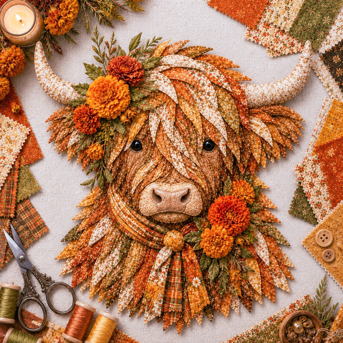 Birth Flower Highland Cow 3D Layered Fabric Art DIY Kit (Beginner-friendly)  Buy 2 Free Shipping