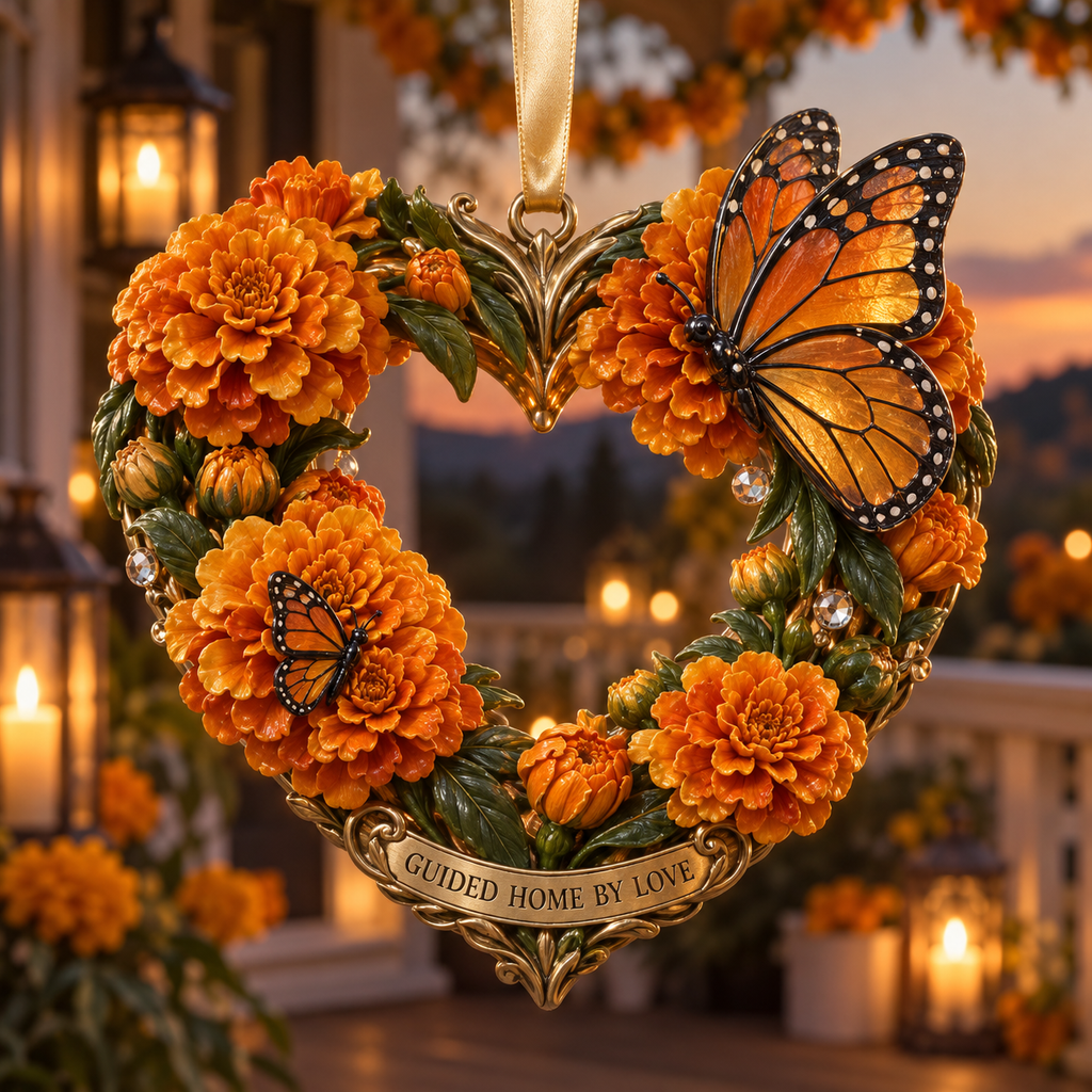 Día de Muertos Marigold Heart Ornaments –  “Forever in Our Hearts” Memorial Keepsake Collection