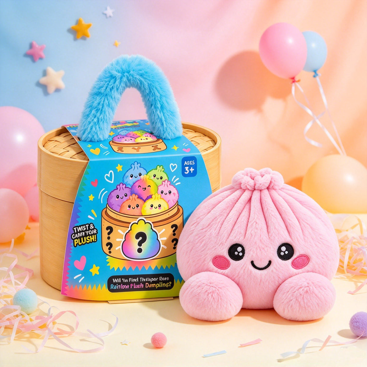 Cute Plush Dumpling Blind Box Steamer Basket – Soft Squishy Stress Relief Stuffed Animal Gift for Kids & Kawaii Lovers