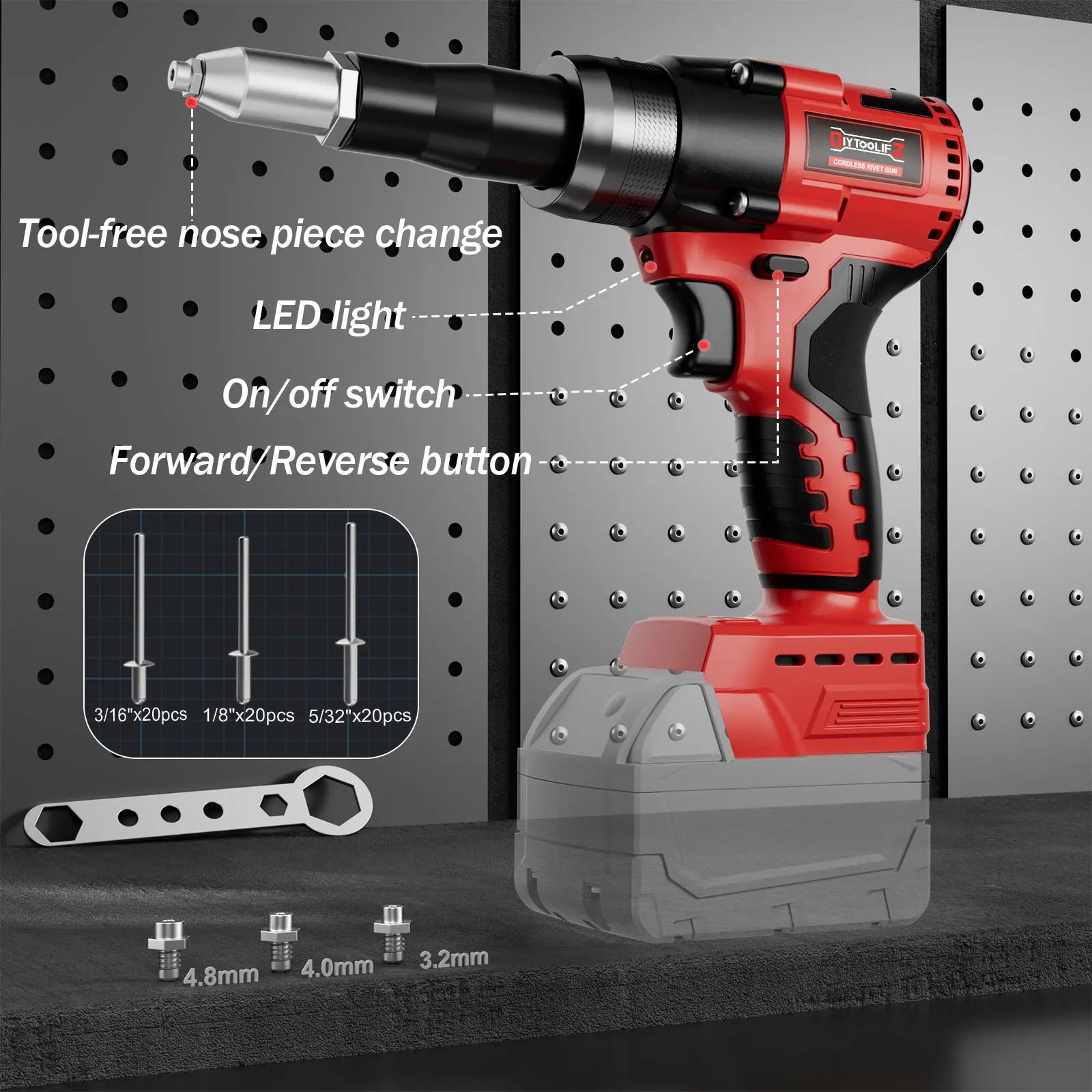 Cordless Electric Pop Rivet Gun Compatible with Milwaukee/Makita/Dewalt Battery