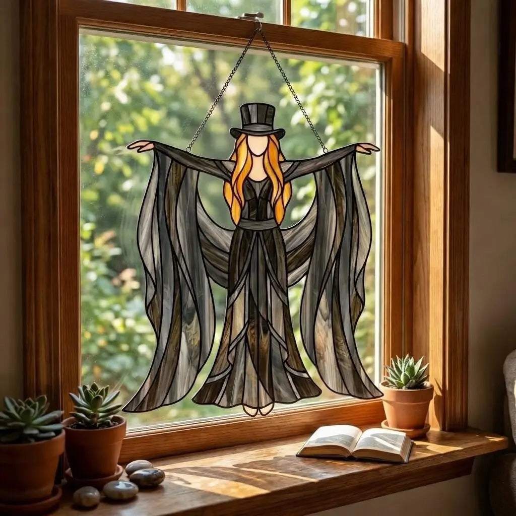 Boho Dancing Lady Suncatcher Acrylic Hanging Ornament - Mystical Gothic Woman Window Spinner