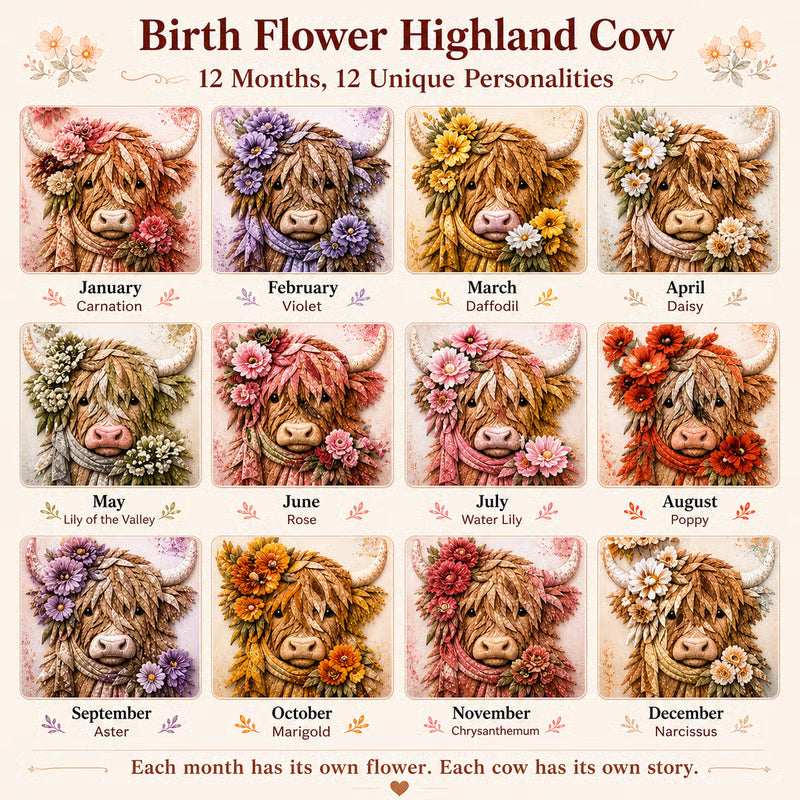 Birth Flower Highland Cow 3D Layered Fabric Art DIY Kit (Beginner-friendly)  Buy 2 Free Shipping