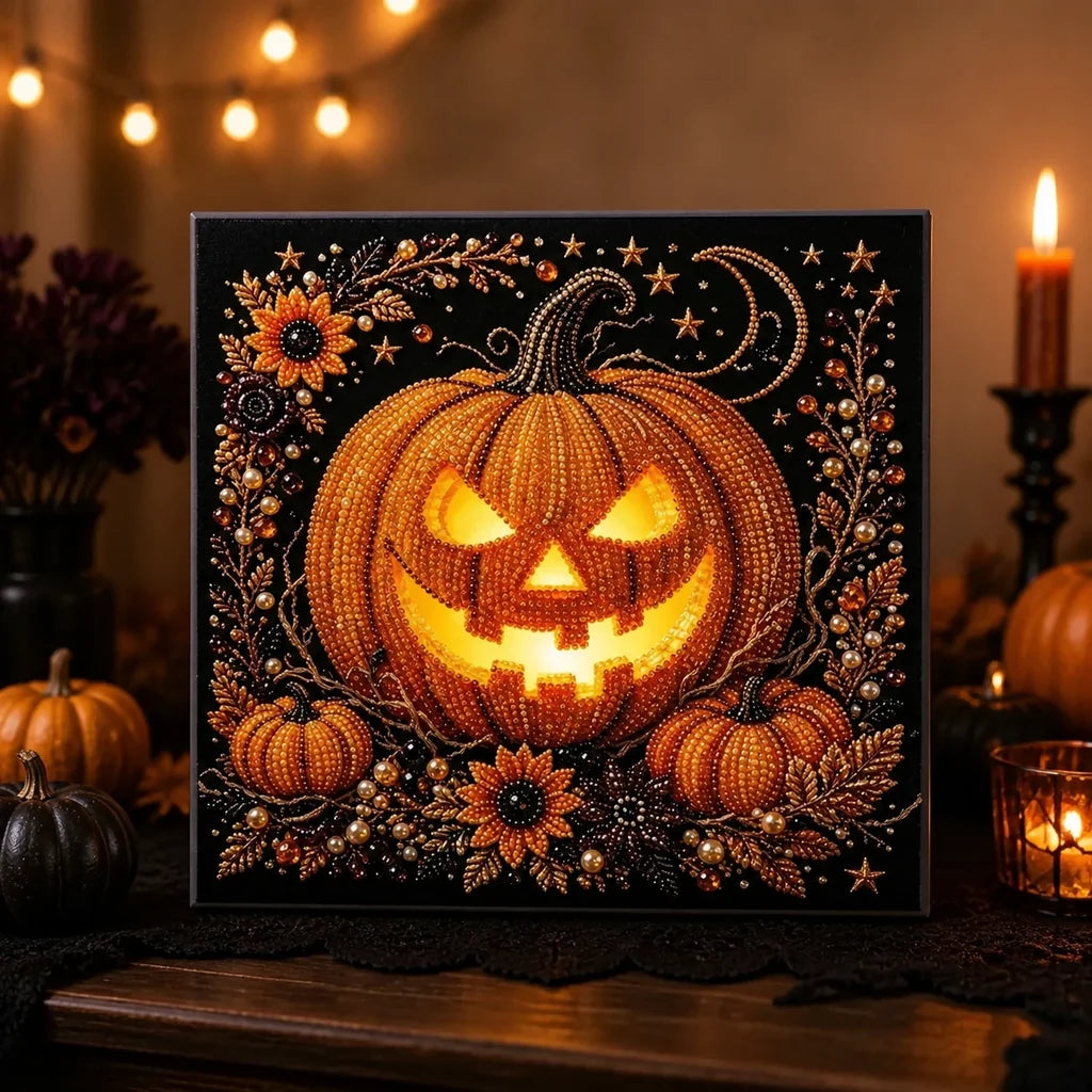 Framed Jack-o'-Lantern Halloween Pearl Art DIY Kit