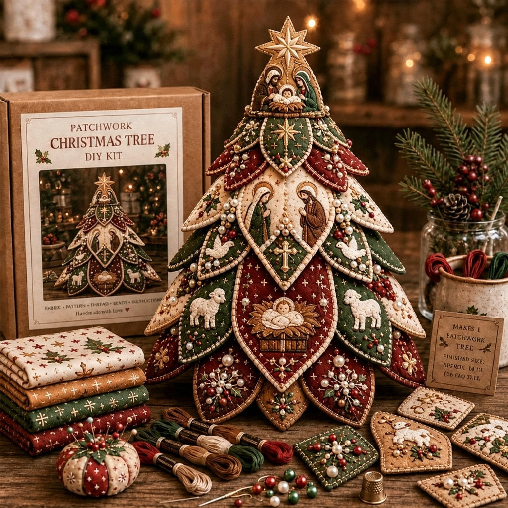 Beginner-Friendly Tree of Faith 3D Quilted Christmas Tree Sewing Kit | Complete Kit with Coordinated Fabrics, Beads & Step-by-Step Guide Included